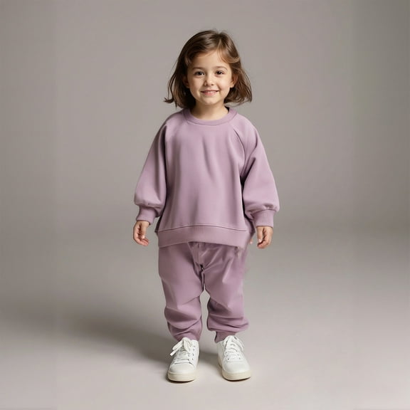 Active Tracksuit Set Long Sleeve Crewneck Light Purple Casual Sweatshirt and Jogger Sweatpants 2 Piece Fall Clothes Girls Clothes Size 4-5 Years Boys Girls Fashion