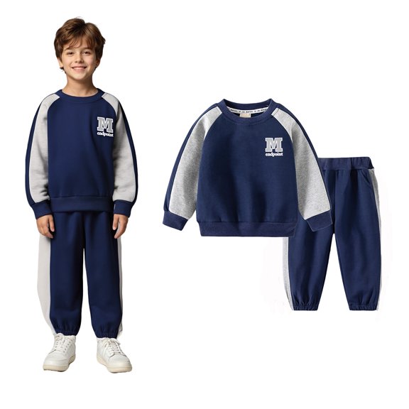 Active Tracksuit Set Long Sleeve Crewneck Printed Pullover Loose Sweatshirt and Active Jogger Pants 2 Piece Winter Clothes Outfits for Girls 3-4 Years Trendy Boys Girls Fashion