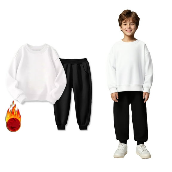 Active Tracksuit Set Long Sleeve Solid Crewneck Black Soft Sweatshirt and Jogger Sweatpants 2 Piece Winter Clothes 3-4 Years Old Girl Clothes Boys Girls Fashion