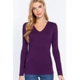 thumbnail image 1 of (Active USA) Long Sleeve Plain V-neck T-shirts Cotton/Spandex Junior Size & Junior Plus Size (Purple/M), 1 of 4