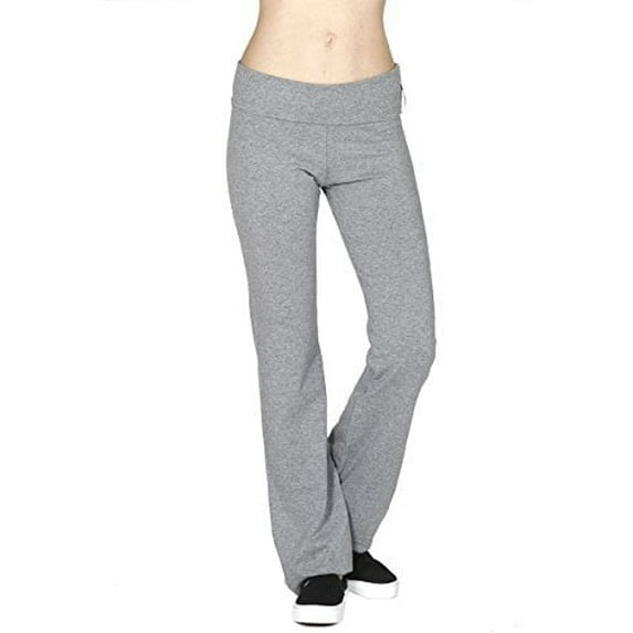Active USA Regular Leg Stretch Cotton Fold Over Workout Yoga Pants, Large, Heather Grey