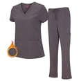 thumbnail image 1 of Active Uniforms Women's PETITE Scrub Set Breathable Cool Stretch Fabric Scrub Top and cargo Pant Set (Charcoal, X-Small-Petite), 1 of 6