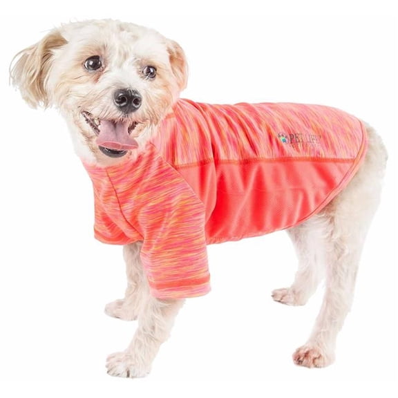 Active Warf Speed Heathered Ultra-Stretch Sporty Performance Dog T-Shirt, Neon Orange Heather & Pink - Extra Small