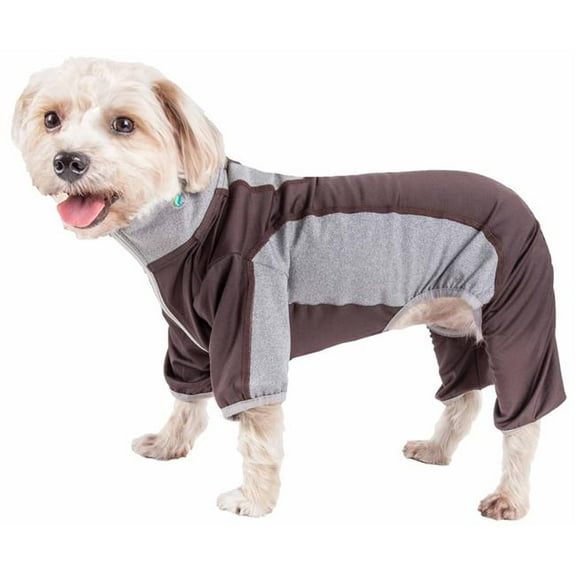 Active Warm-Pup Heathered Performance 4-Way Stretch Two-Toned Full Bodied Track Suit - Brown & Grey, Small