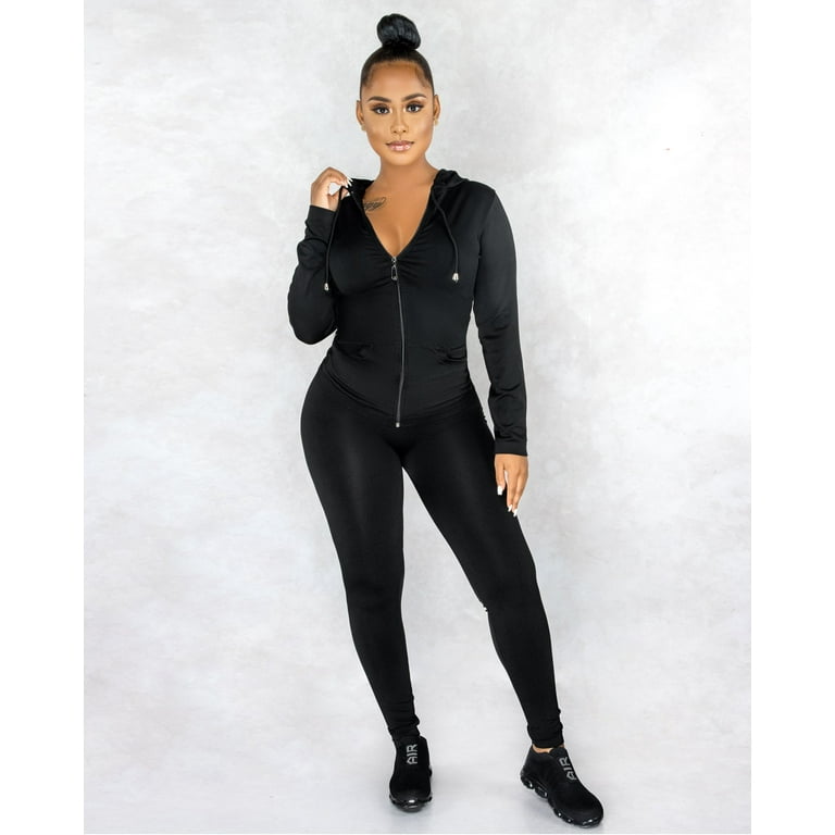 Active Wear Set Zipper Jacket And Leggings Plus Size Women 12-16 Black