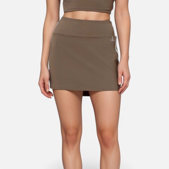 Active Women's Athletic Mini Skirt with Contrast Side Stripes and Built-In Shorts for Support - Large, Gray