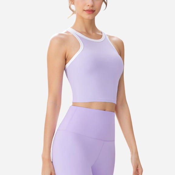 Active Women's Contrast Trim High Neck Crop Top - Large, Purple