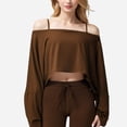thumbnail image 1 of Active Women's Cropped Long Sleeve Pullover with Wide Boat Neck - Large, Brown, 1 of 6