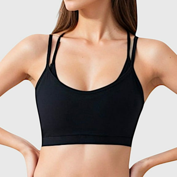 Active Women's Double Strap Scoop Neck Sports Bra - Large, Black