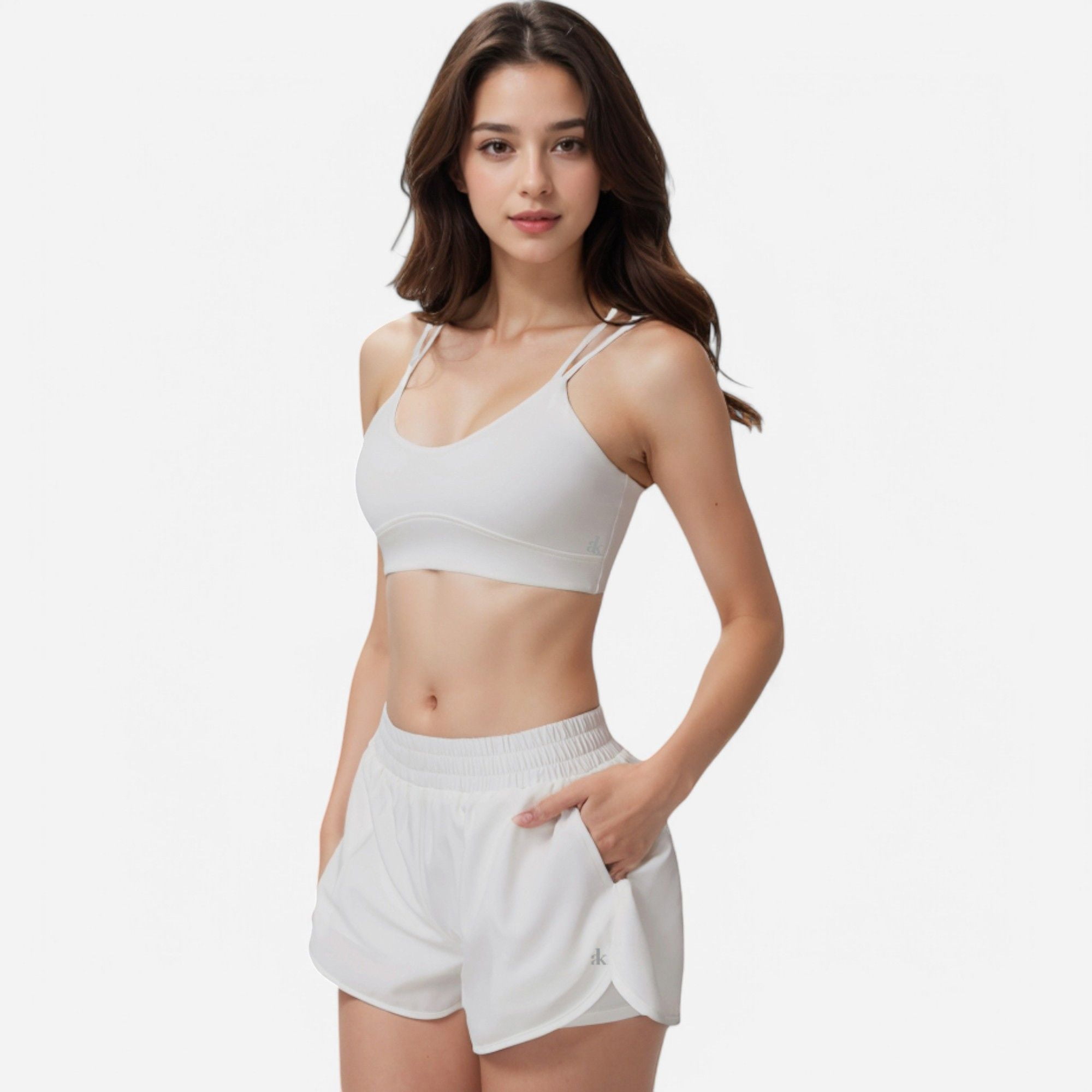 Women’s White Sports Bra with Straps – Cotton Elastane Jersey Comfort Fit