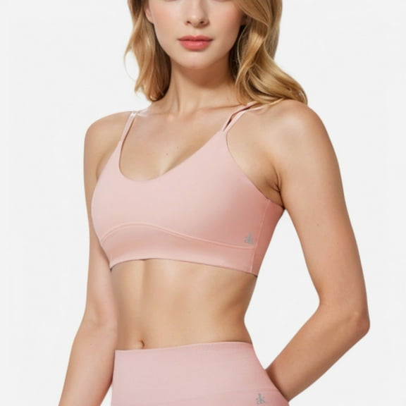 Active Women's Double Strap Sports Bra with V-Neckline and Soft Support - Small, Pink