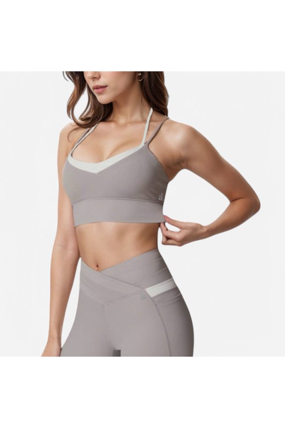 Active Women's Dual Strap Sports Bra with V-Neck Design - Small, Gray