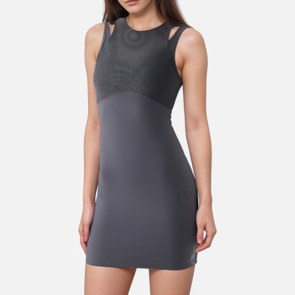 Active Women's Fitted Sleeveless Sports Dress with Built-In Bra and Bodycon Silhouette - Large, Gray
