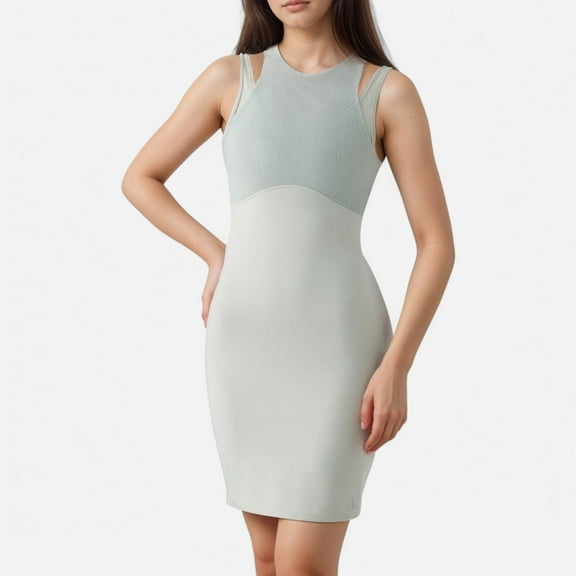 Active Women's Fitted Sleeveless Sports Dress with Built-In Bra and Bodycon Silhouette - Medium, Off White