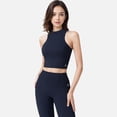 thumbnail image 1 of Active Women's High Neck Cropped Tank Top with Racerback Design - Small, Navy, 1 of 6