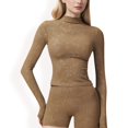 thumbnail image 1 of Active Women's High Neck Long Sleeve Active Top with Subtle Pattern - X Large, Brown, 1 of 7