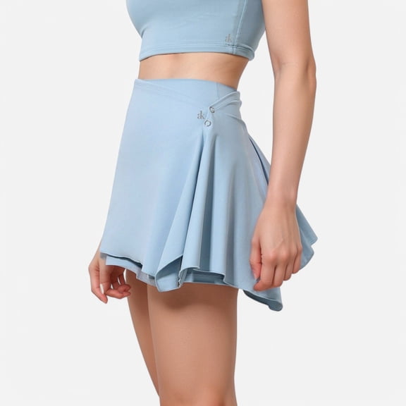 Active Women's High Waist Active Skirt with Overlapping Front Panel and Subtle Side Eyelet Detail - Medium, Light Blue