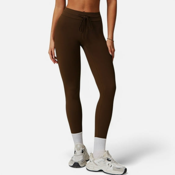 Active Women's High Waist Drawstring Leggings with Stretchy Fit - Medium, Brown