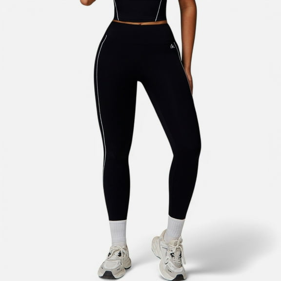 Active Women's High Waist Seam Detail Leggings with Contoured Fit and Stretch Fabric - Small, Black