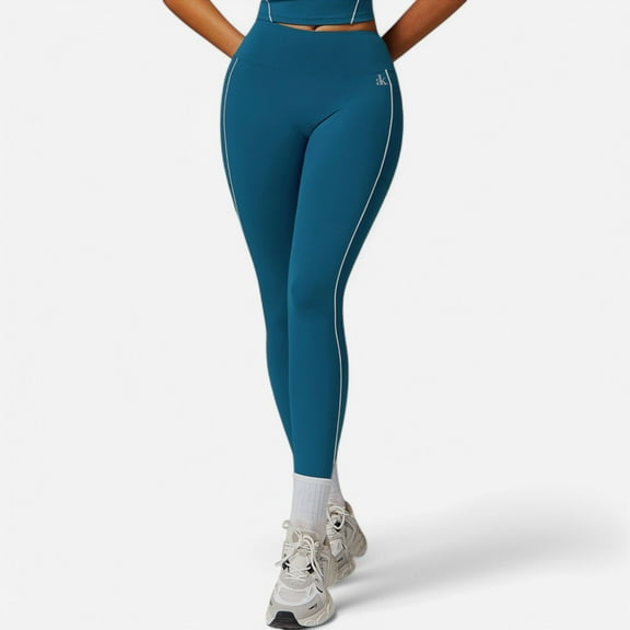 Active Women's High Waist Seam Detail Leggings with Contoured Fit and Stretch Fabric - Small, Teal