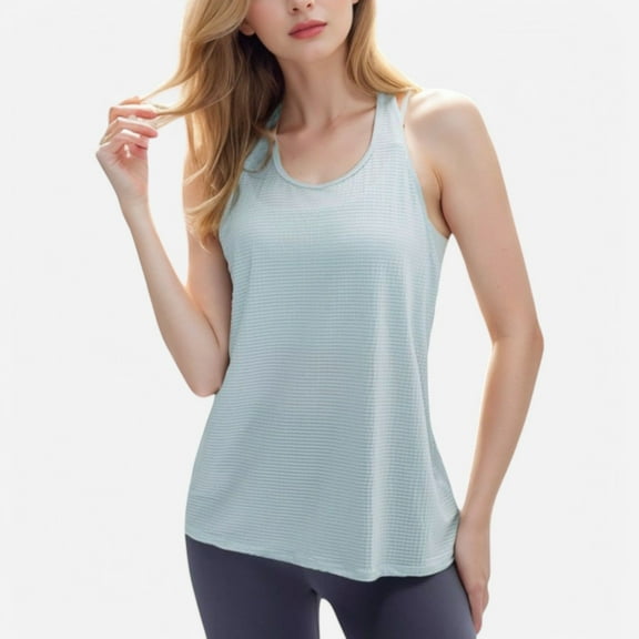 Active Women's Lightweight Racerback Tank Top with Textured Stripe Pattern - Large, Light Blue