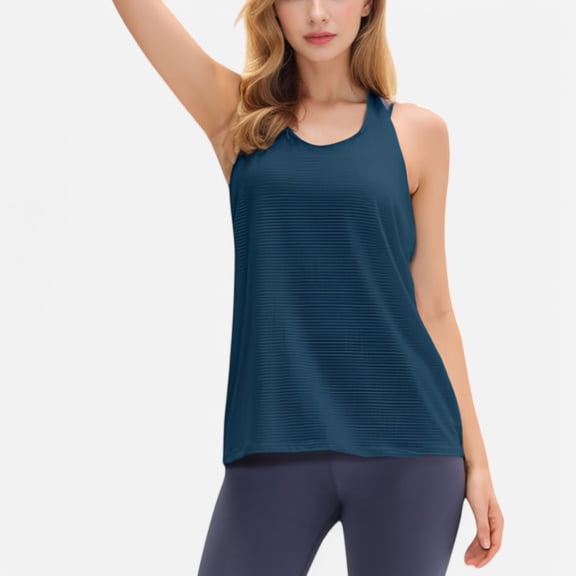 Active Women's Lightweight Racerback Tank Top with Textured Stripe Pattern - Medium, Navy