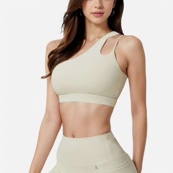 Active Women's One Shoulder Cutout Sports Bra - Large, Off-White