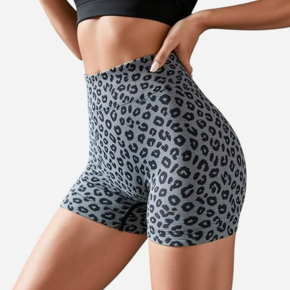 Active Women's Seamless Leopard Print Biker Shorts with High Waist and Scrunch Detail - Small, Gray