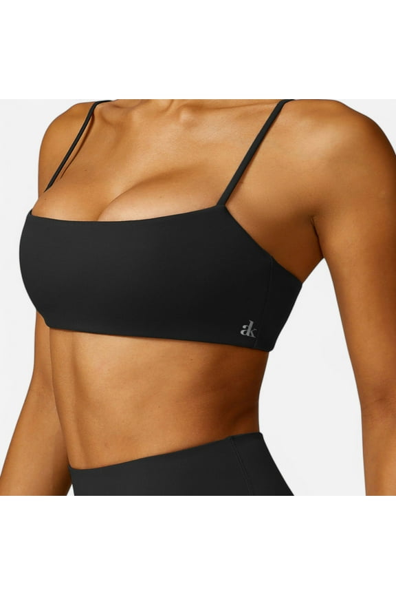 Active Women's Square Neck Sports Bra with Thin Straps - Medium, Black