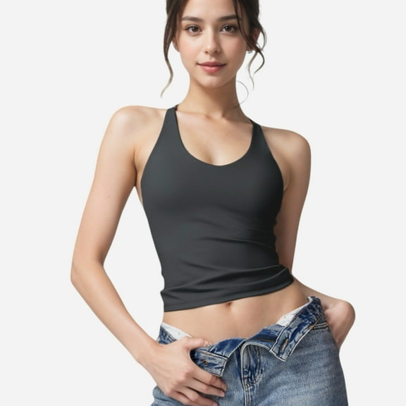 Active Women's Strappy Back Fitted Tank Top with Scoop Neck - Small, Gray