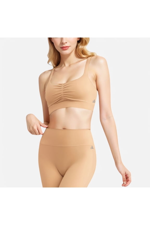 Active Women's Strappy Back Sports Bra with Crisscross Design - Large, Light Beige
