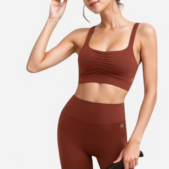 Active Women's Strappy Back Sports Bra with Crisscross Design - Medium, Brown