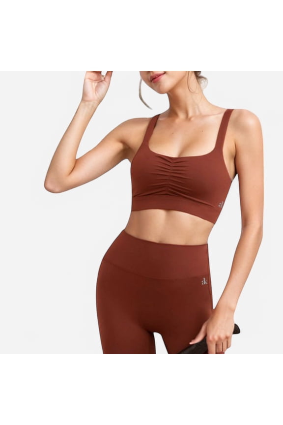 Active Women's Strappy Back Sports Bra with Crisscross Design - Small, Brown