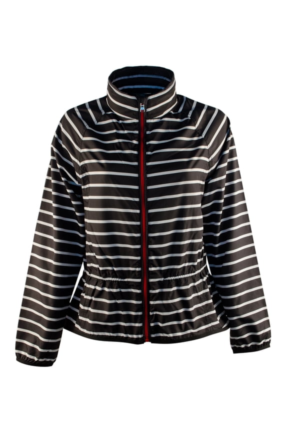 Active Women's Striped Full-Zip Windbreaker Anorak Jacket Small