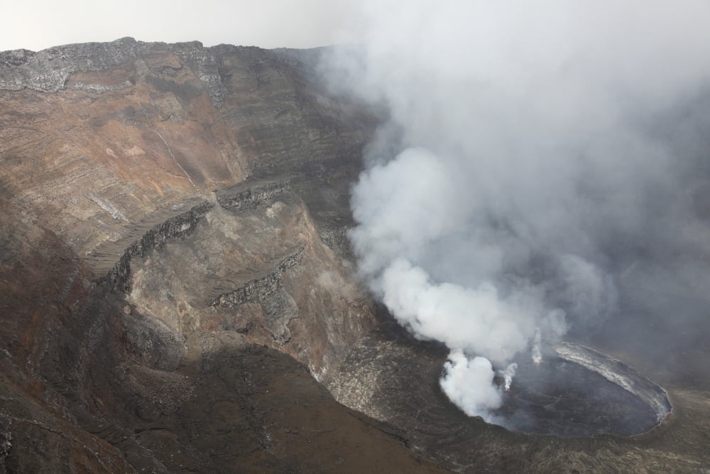 Active lava lake in summit caldera Nyiragongo Volcano Democratic Republic of the Congo Canvas Art - Richard RoscoeStocktrek Images (35 x 23)