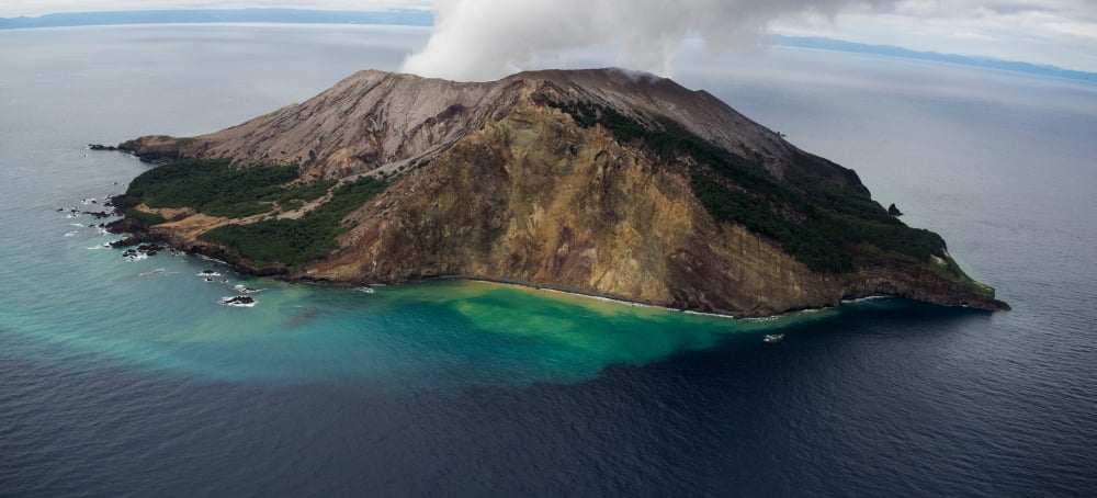 Active volcanic island White Island Bay of Plenty North Island New Zealand Canvas Art - Panoramic Images (14 x 30)