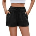 thumbnail image 1 of Soft Comfy Activewear Lounge Textured Shorts with Pockets and Drawstring for Women Black S, 1 of 7