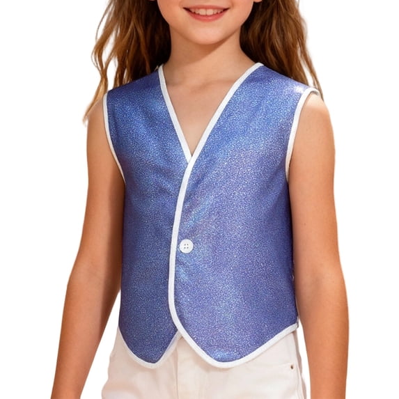 Activewear Set for Toddler Girls Sequin Vests Elegant One Button Sleeveless Jacket for Stage Performance and Casual Wear Cute Clothes Size 120
