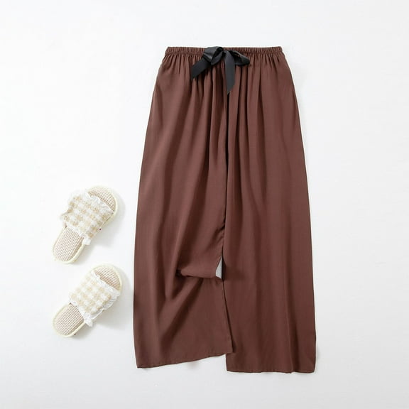 uublik Activewear Womens Pants Printed Pajama Pants Wide-leg Pants with Drawstring Loose Casual Trouser Coffee