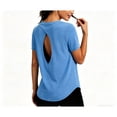 thumbnail image 1 of Activewear for Women Round Neck Athletic T-Shirt with Back Cutout Short Sleeves Summer Top with Cooling Fabric Blue M, 1 of 5