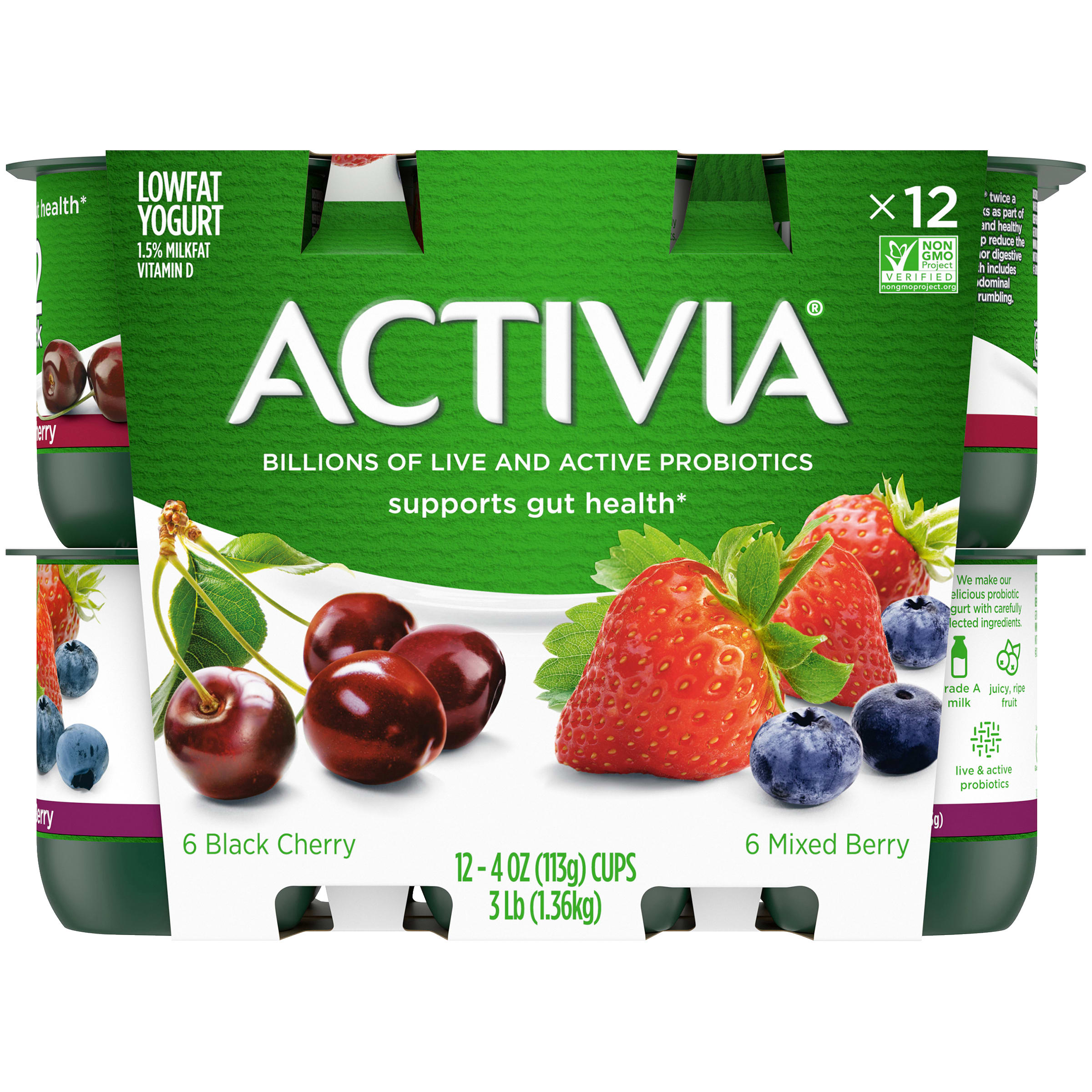 Activia Black Cherry And Mixed Berry Probiotic Yogurt Lowfat Yogurt 