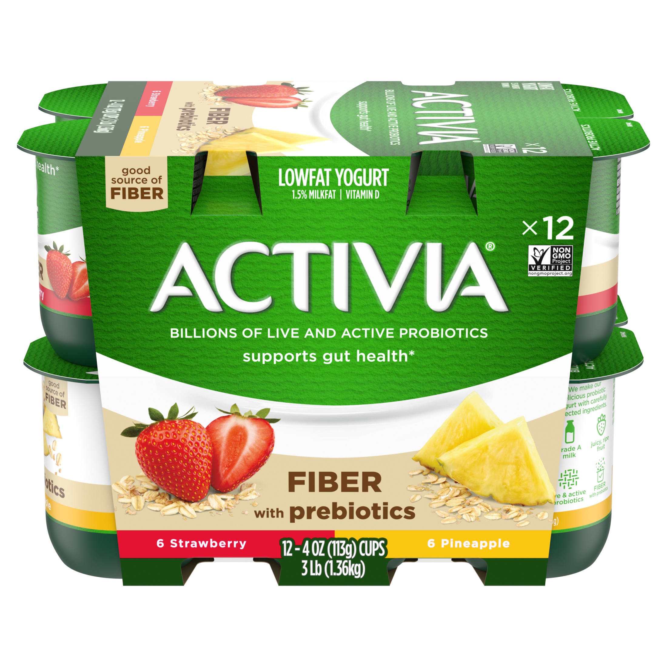 Activia Fiber Strawberry And Pineapple Probiotic Yogurt Probiotic 