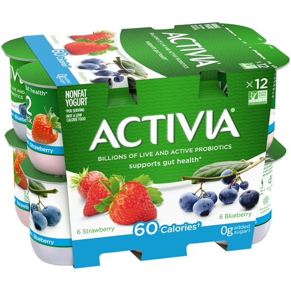 Activia Light Probiotic Yogurt, Strawberry and Blueberry, 4 oz 12 Count Refrigerated Plastic Cup