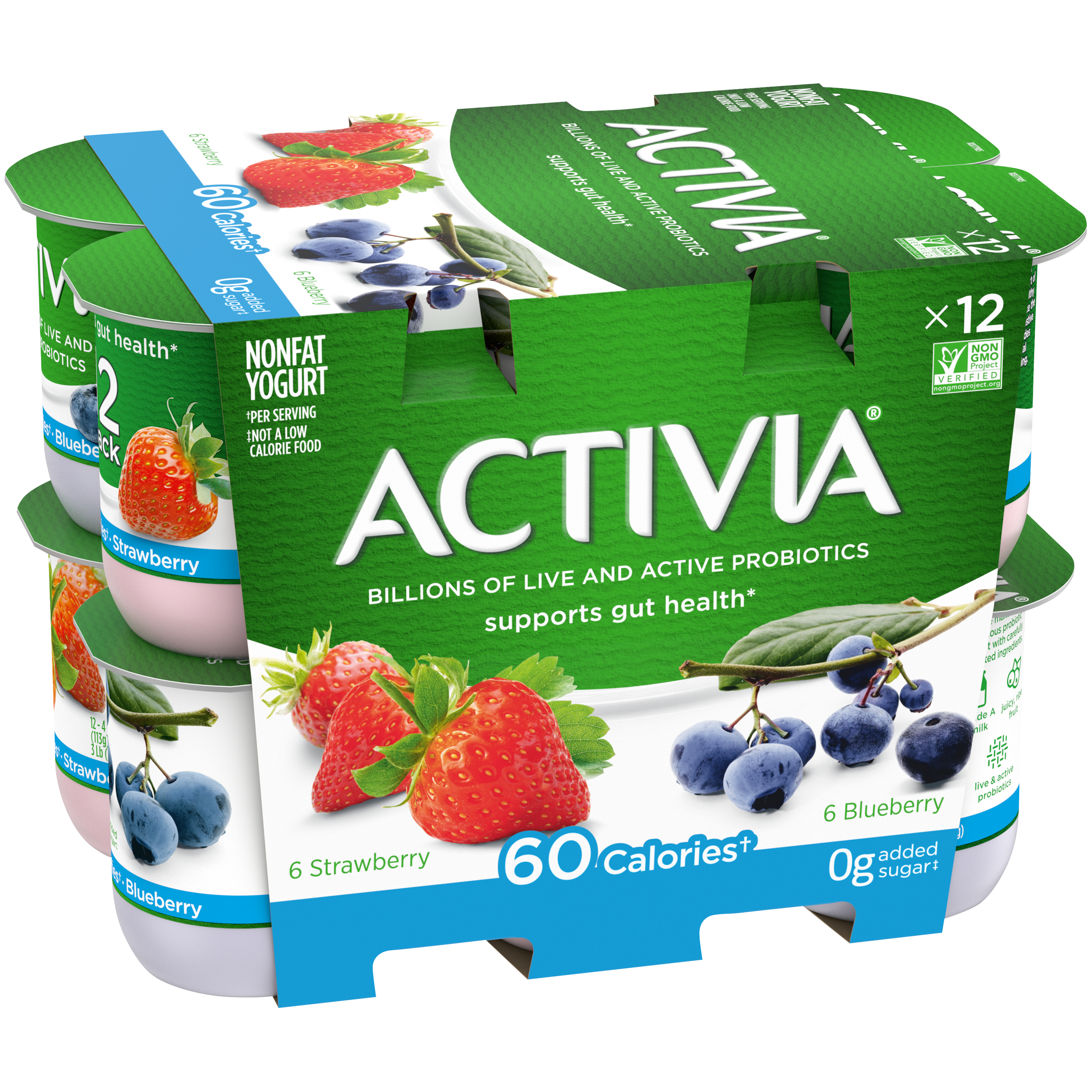 Activia Light Probiotic Yogurt Strawberry And Blueberry 4 Oz 12 Count 