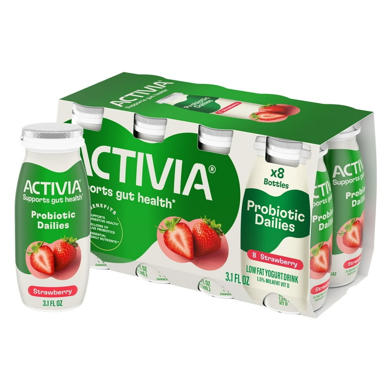 Activia Probiotic Dailies Strawberry Lowfat Probiotic Yogurt Drinks, 3.1 fl oz, 8 Count