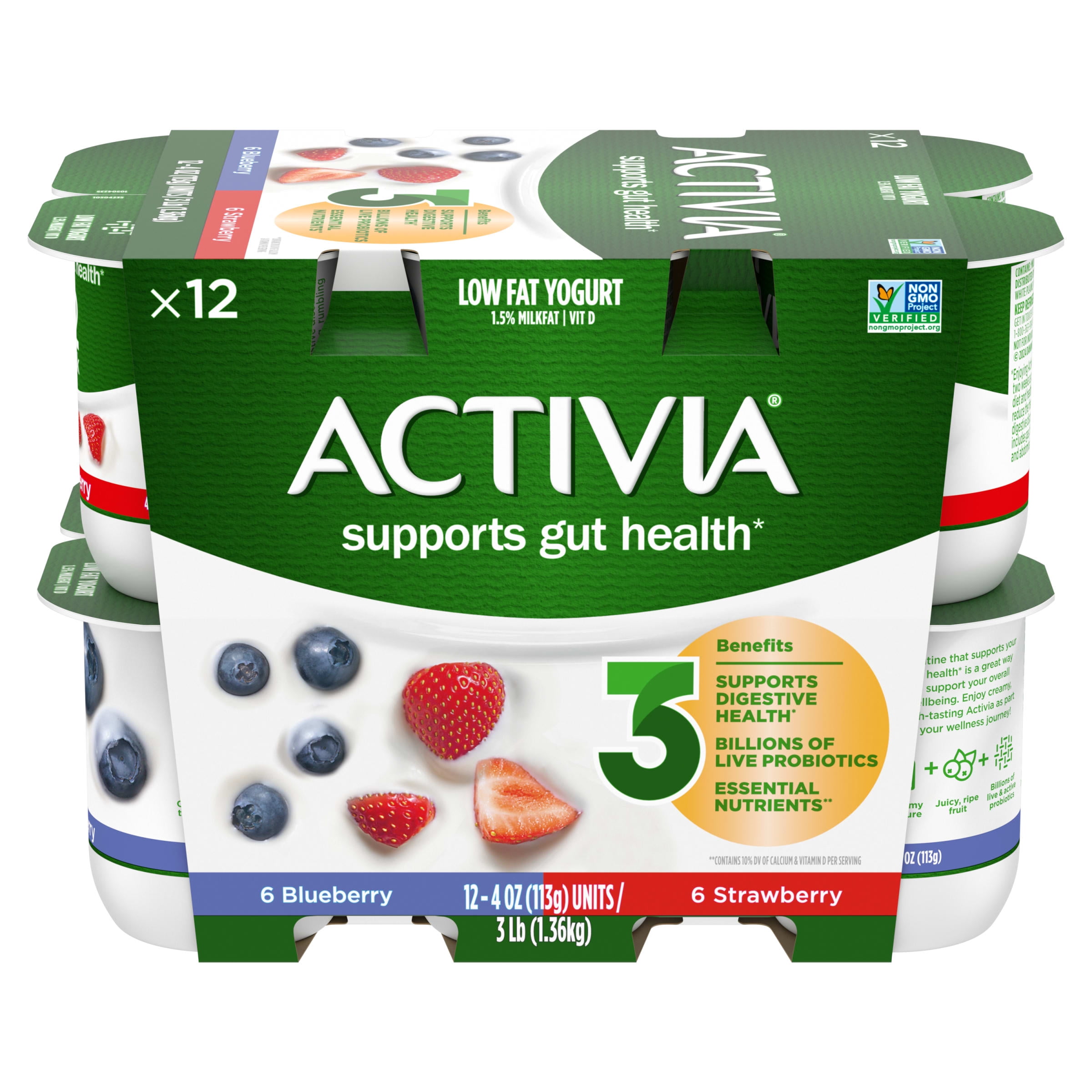 Activia Strawberry and Blueberry Probiotic Yogurt Lowfat Yogurt Cups