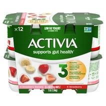 Activia Strawberry and Strawberry Banana Probiotic Yogurt, Lowfat Yogurt Cups, 4 oz, 12 Count