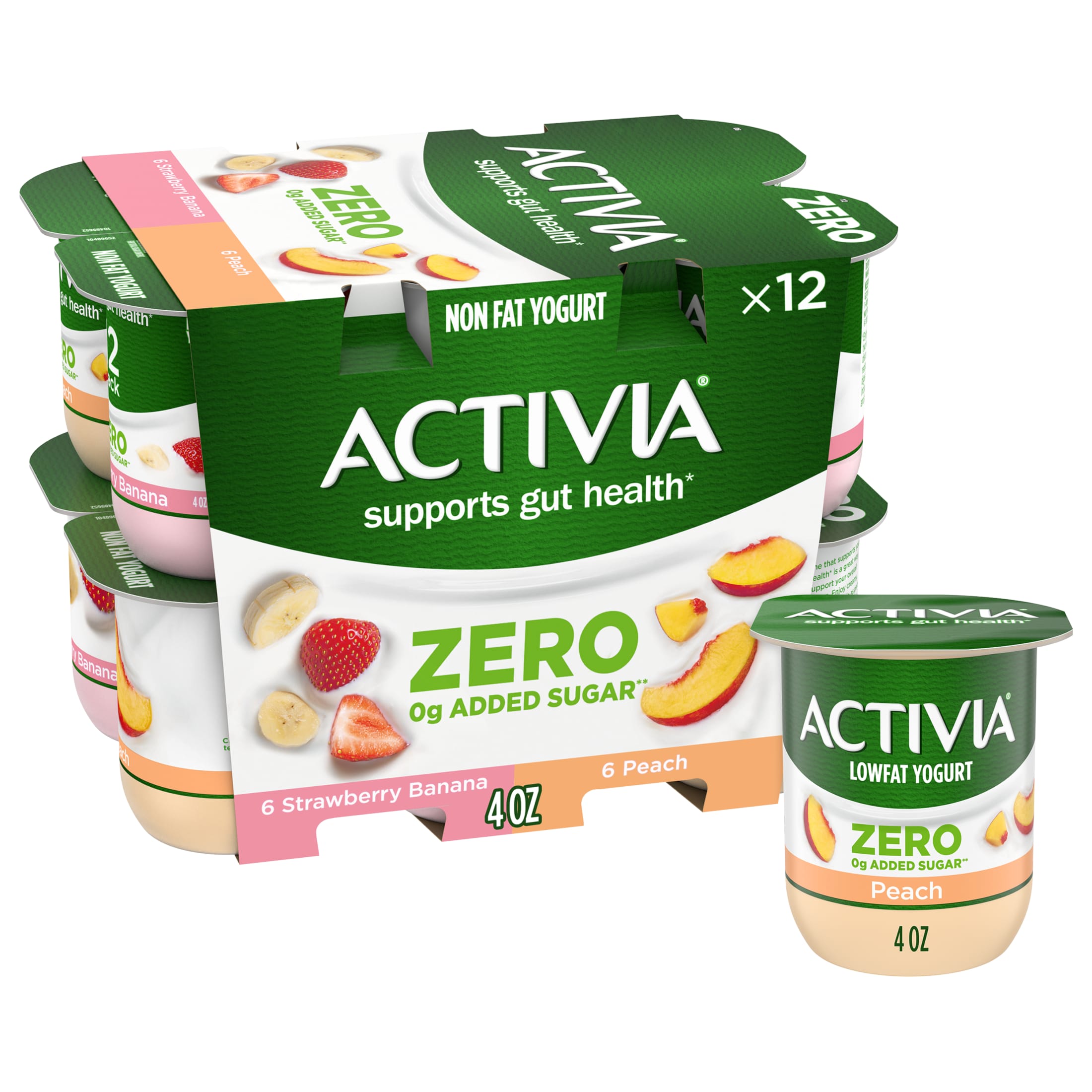 Activia Zero 0g Added Sugar Strawberry Banana And Peach Probiotic 