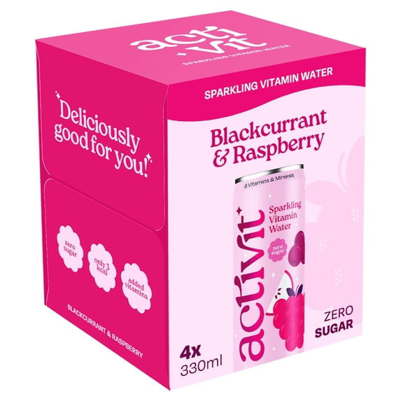 Activit Drink Blackcurrant Apple & Raspberry 4X330ml, Imported from Britain