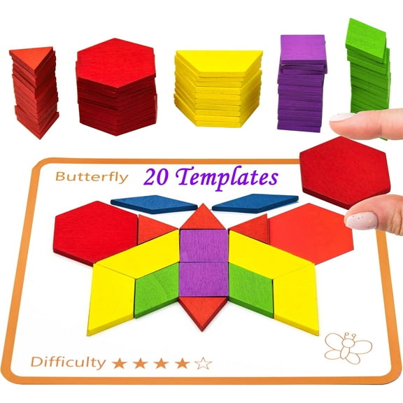 Activities for Dementia Patients, 80 Pieces Wooden Tangrams Puzzle Game for Seniors, Colorful Shape Pattern Alzheimers Products for Elderly, Tile Matching Board Memory Cognitive Gifts